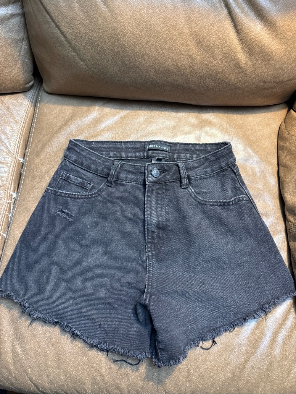 Sincerely, Jules Black High-Rise Frayed Hem Denim Shorts